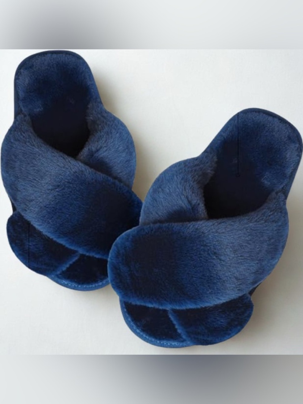 JIASUQI Women's Open-Toe Fluffy Criss Cross Slide Slippers Navy Blue Size 9